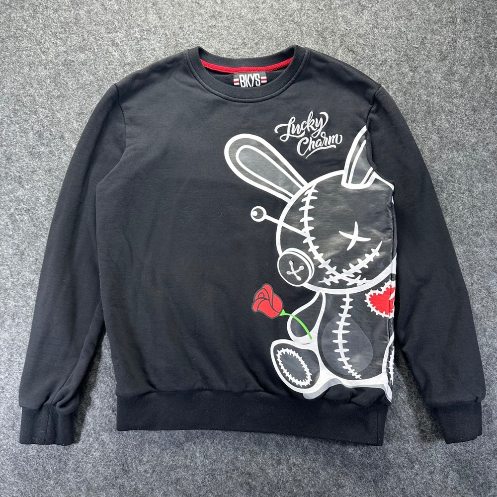 BKYS Mens Black Lucky Charm Voodoo Bunny Streetwear Sweatshirt M